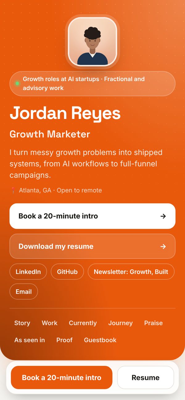 An example Showroom page on a phone